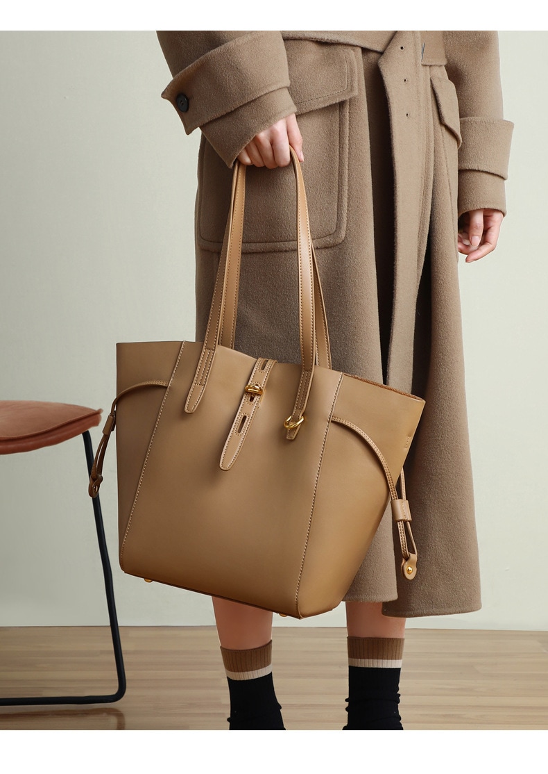 大容量トートバッグレトロな本革ハンドショルダー大容量ファッショントートバッグバケツバッグ