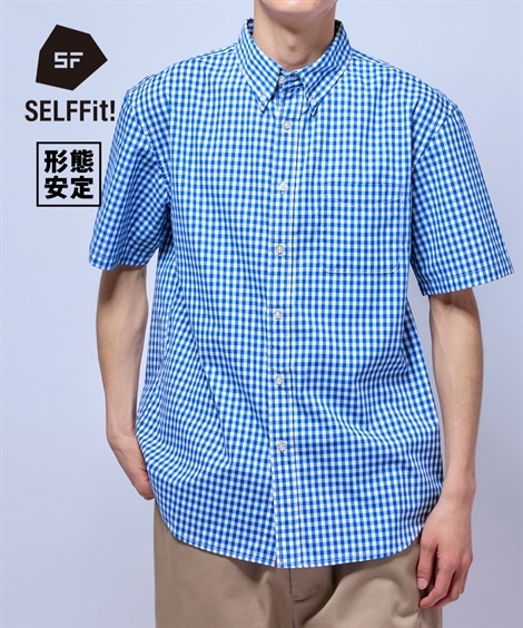 長袖シャツ 形態安定チェック柄ボタンダウン半袖シャツ 大きいサイズ有 消臭テープ付