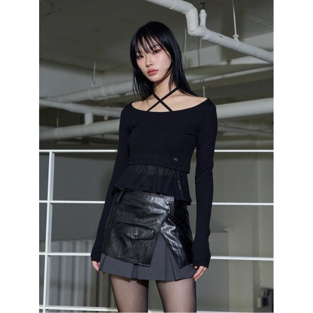 ITOV ソウルレイヤードクロップTシャツ BK