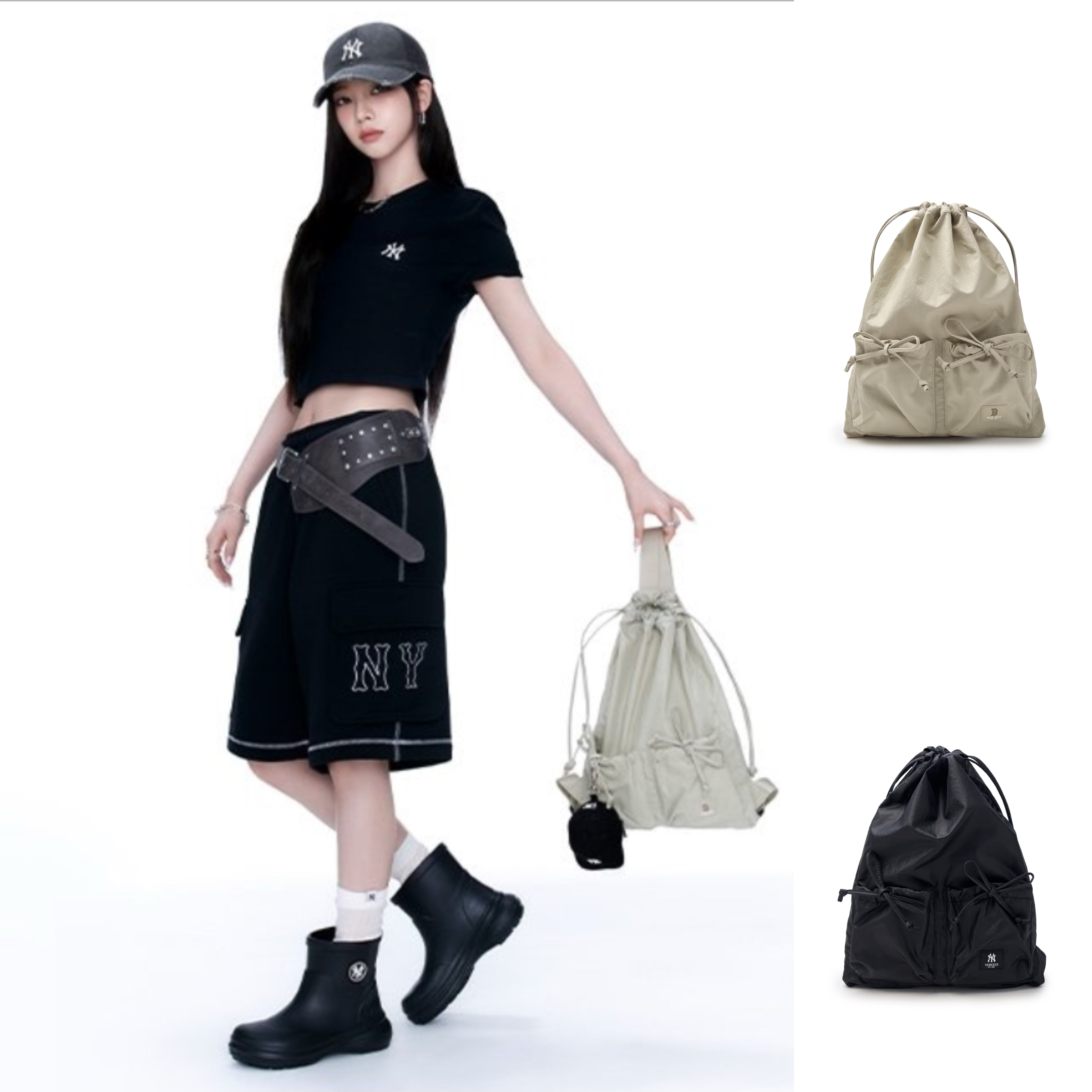 3ABKB035N karina着用 正規品保証 関税負担なし 韓国限定販売 男女共用 [25S新商品]ベーシック ドローストリング バックパック ニューヨーク ヤンキース