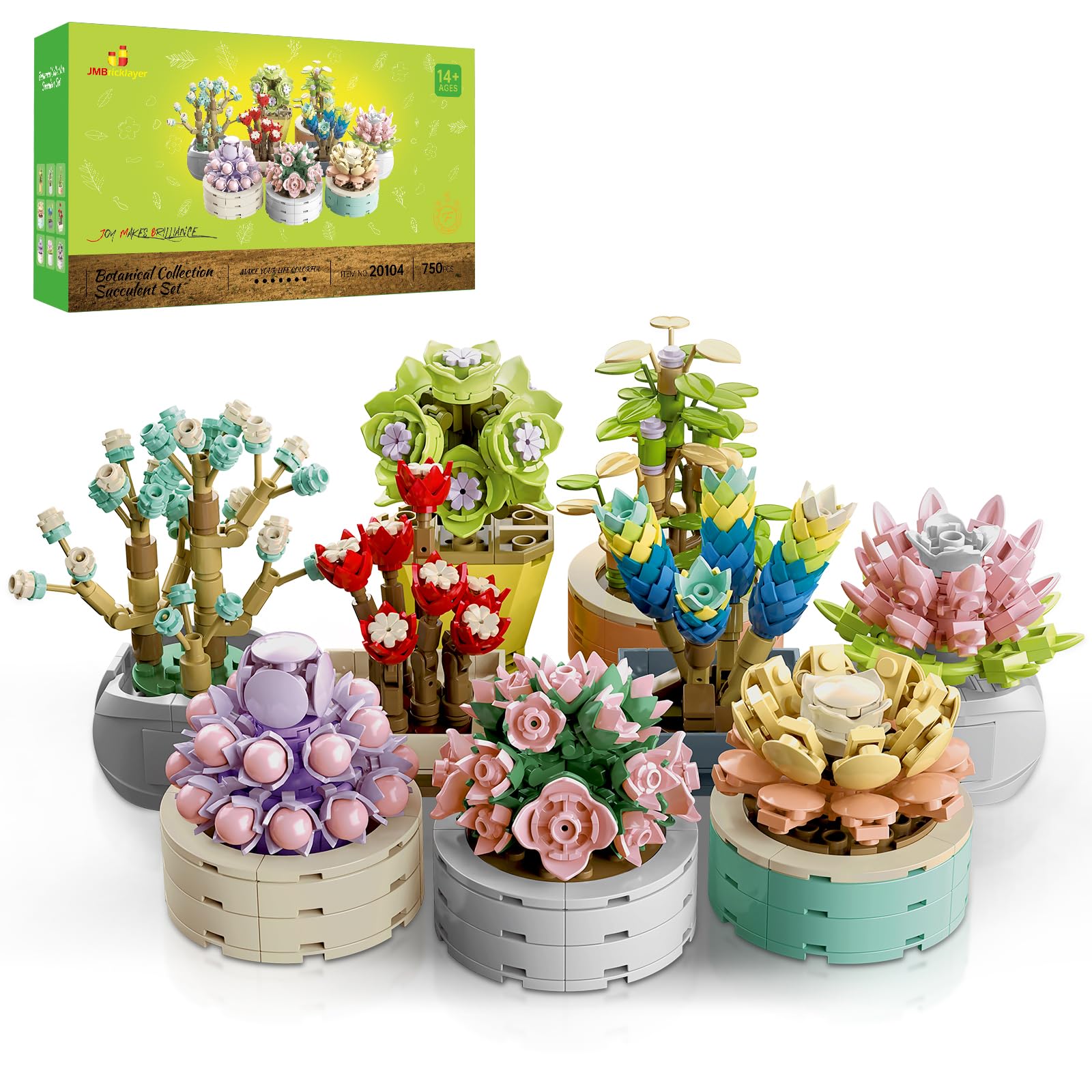 JMBricklayer 花多肉植物ビルディングブロックセット 大人用 201049パック 植物コレクション 小さな植物ビルディングブロック部屋 ホームオフィスの装飾用 花盆栽モデル女の子 女性