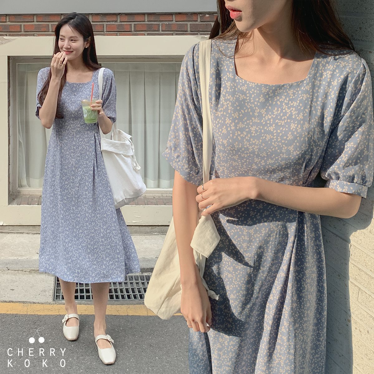 Qoo10 チェリーココ 夏新作パターン捺染ワンピースcherry レディース服