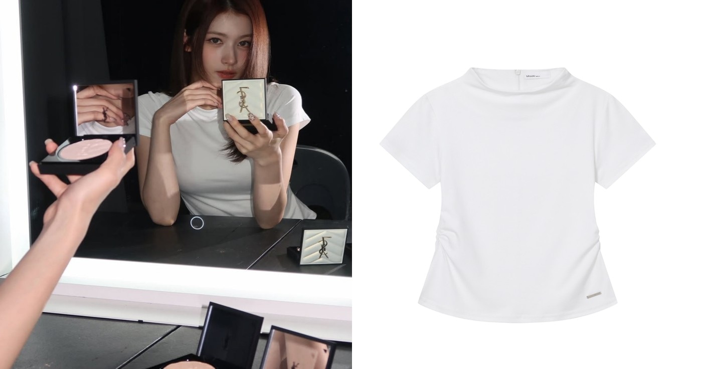 [MISEKI SEOUL]【TWICEサナ着用】モックネックピンタックスリーブトップス（2色展開）