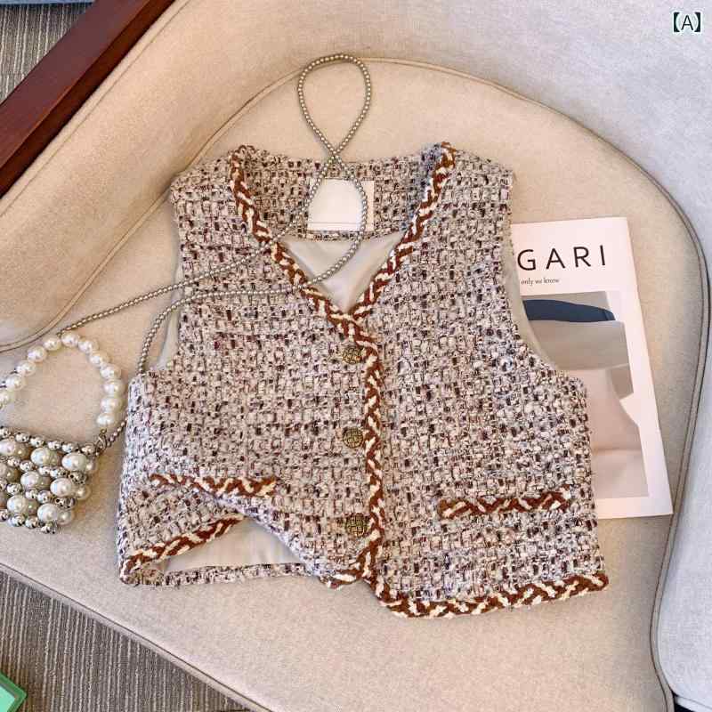 レディース ベスト ウール ジレ レイヤード 女性 秋冬 ファッション ノースリーブ ショート丈 重ね着 カジュアル ミックス ツイード ニット