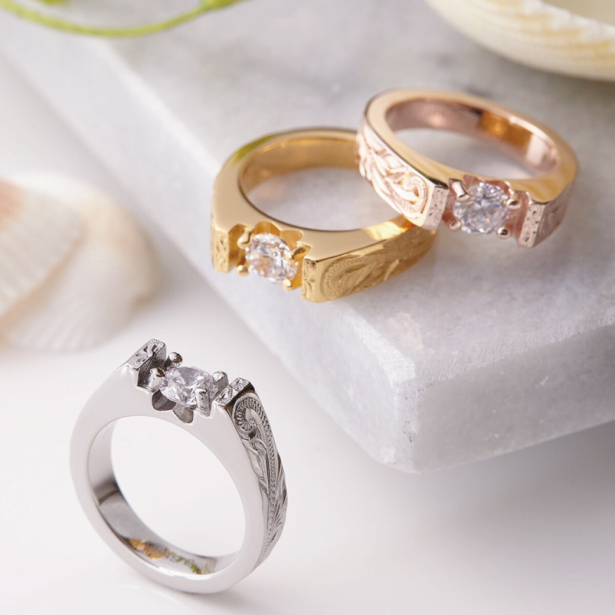 ハワイアンジュエリー リング メンズ サージカルステンレス製 キュービックジルコニア 波 マイレ