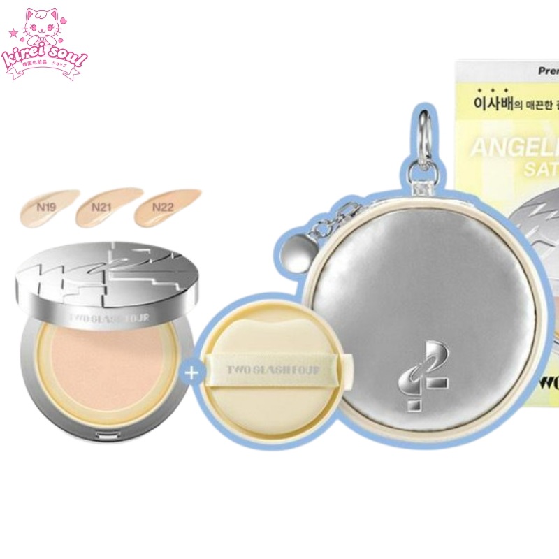 【1+1 ポーチ付き】 エンジェリックサテンクッション, 本品+レフィル セット　クッションファンデーション　崩れない 韓国 化粧品 ベースメイク イサベ　オリヤン　期間限定 毛穴カバー ツヤ肌