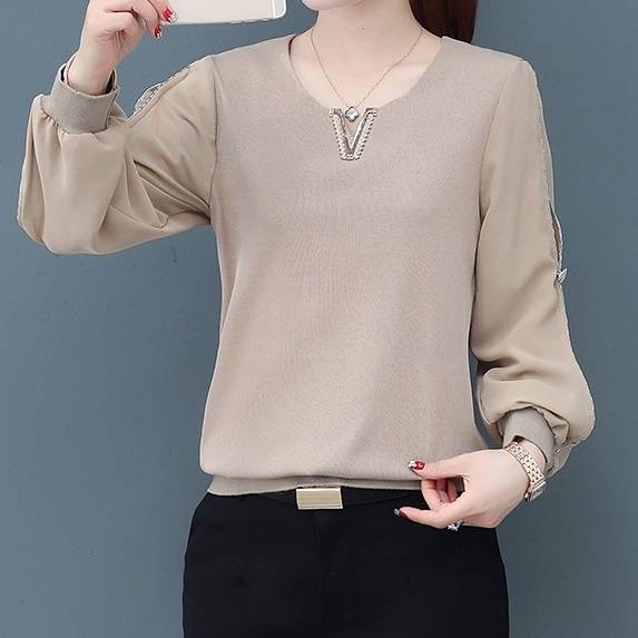 カットアウト 切り替え トップス レディース カラバリ レース 長袖 カットソー ブラック ブラウン アプリコット M L XL 2XL 3XL 大きいサイズ Uネック Tシャツ きれいめ 上品 レー