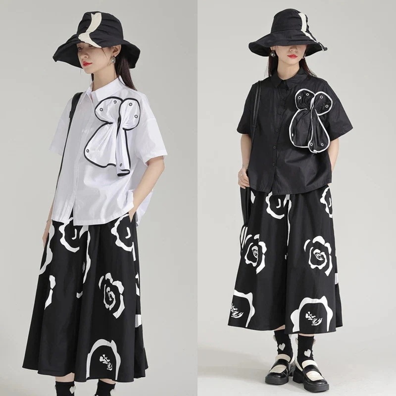 【J.Fashion】 夏 上下セット 花柄 シャツ＋ロングスカート ゆったり レディース セットアップ メガ割30%までに制限