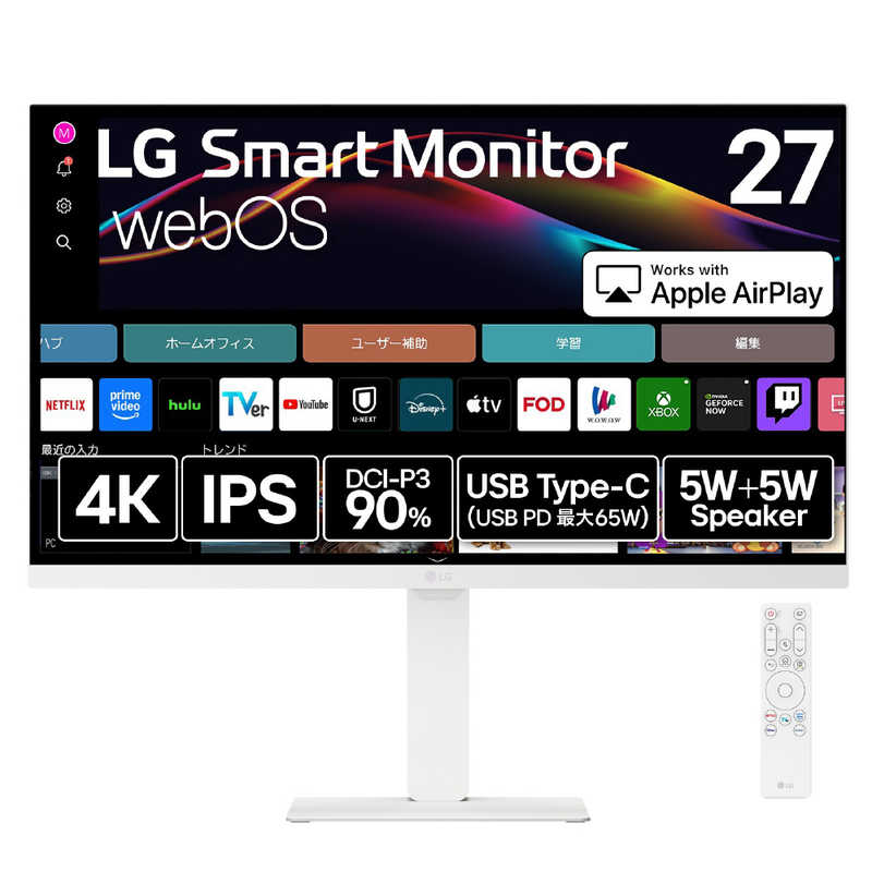 LG　PCモニター Smart Monitor ［27型 / 4K(3840×2160) / ワイド］ ホワイト　27U730SA-W