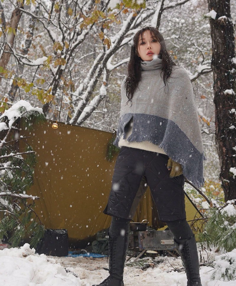 UNBALANCE CHECK KNIT SHAWL [BLUE]