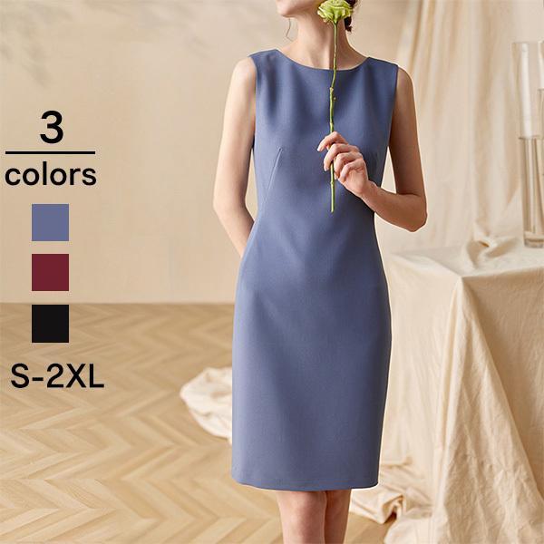 ワンピース レディース 夏 タンクトップワンピ 膝丈 ノースリープ 通勤 着痩せ 優雅 無地 オシャレ 大人 結婚式 きれいめ エレガント 30代 40代 50代