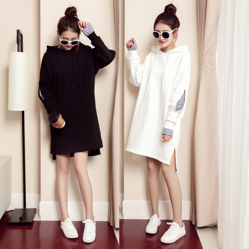 ミッドレングスのフード付きセーター女性の偽のツーピースの学生韓国語版緩いBF風の薄い春と秋の新しい2020カジュアルスカート