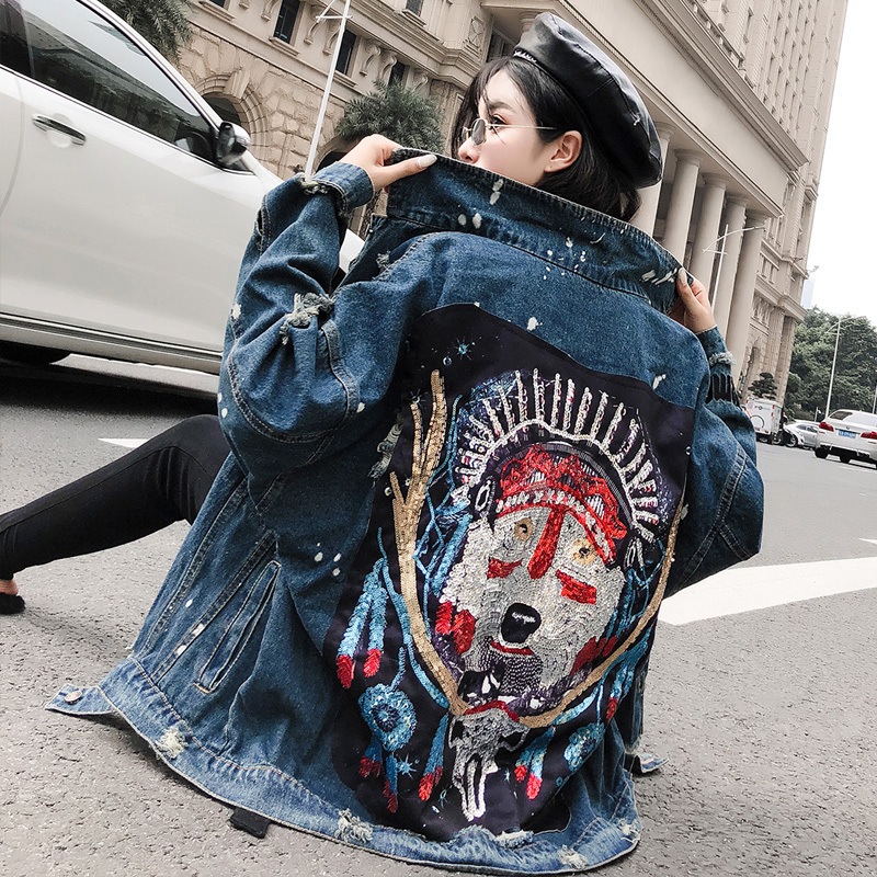 【送料無料】レディース デニムジャケット Gジャン ダメージ ダメージデニム スパンコール 5,201円