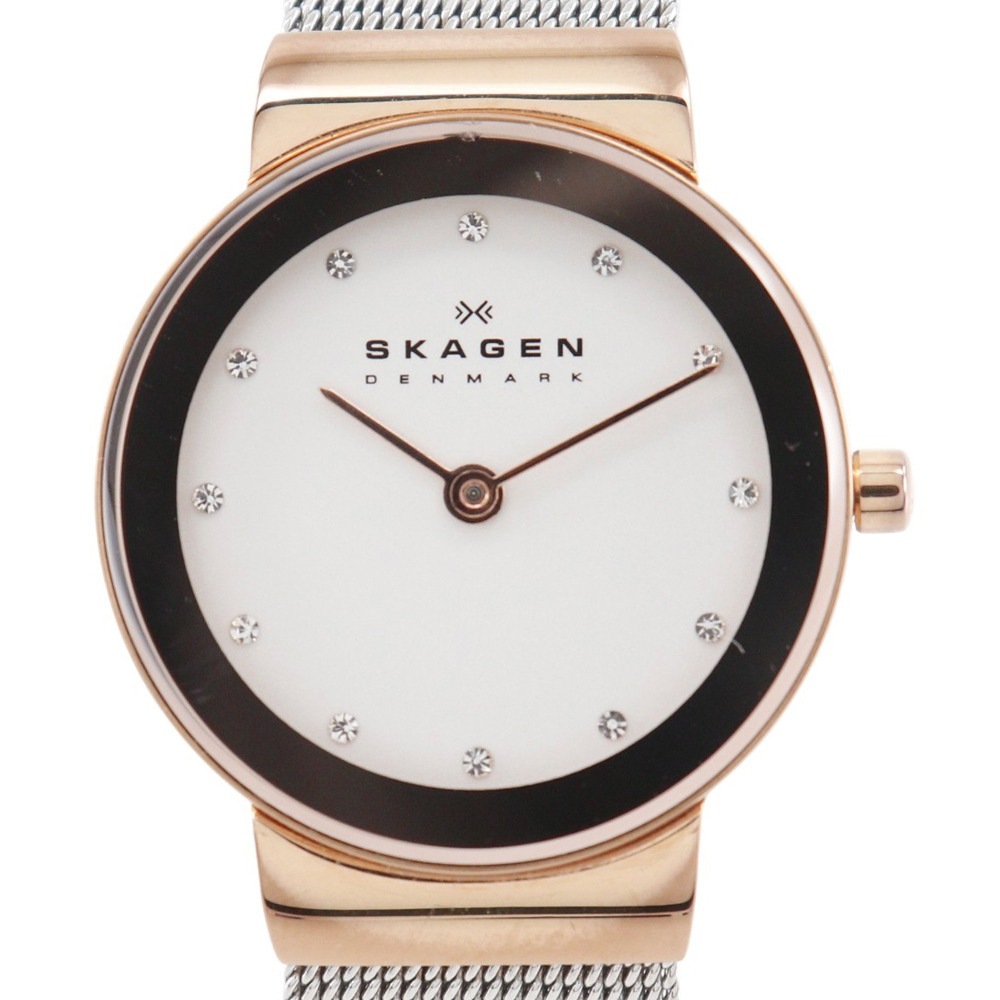 フレジャ 358SRSC 腕時計 ステンレススチール ラインストーン 金メッキ シルバー クオーツ アナログ表示 レディース 白文字盤 中古品