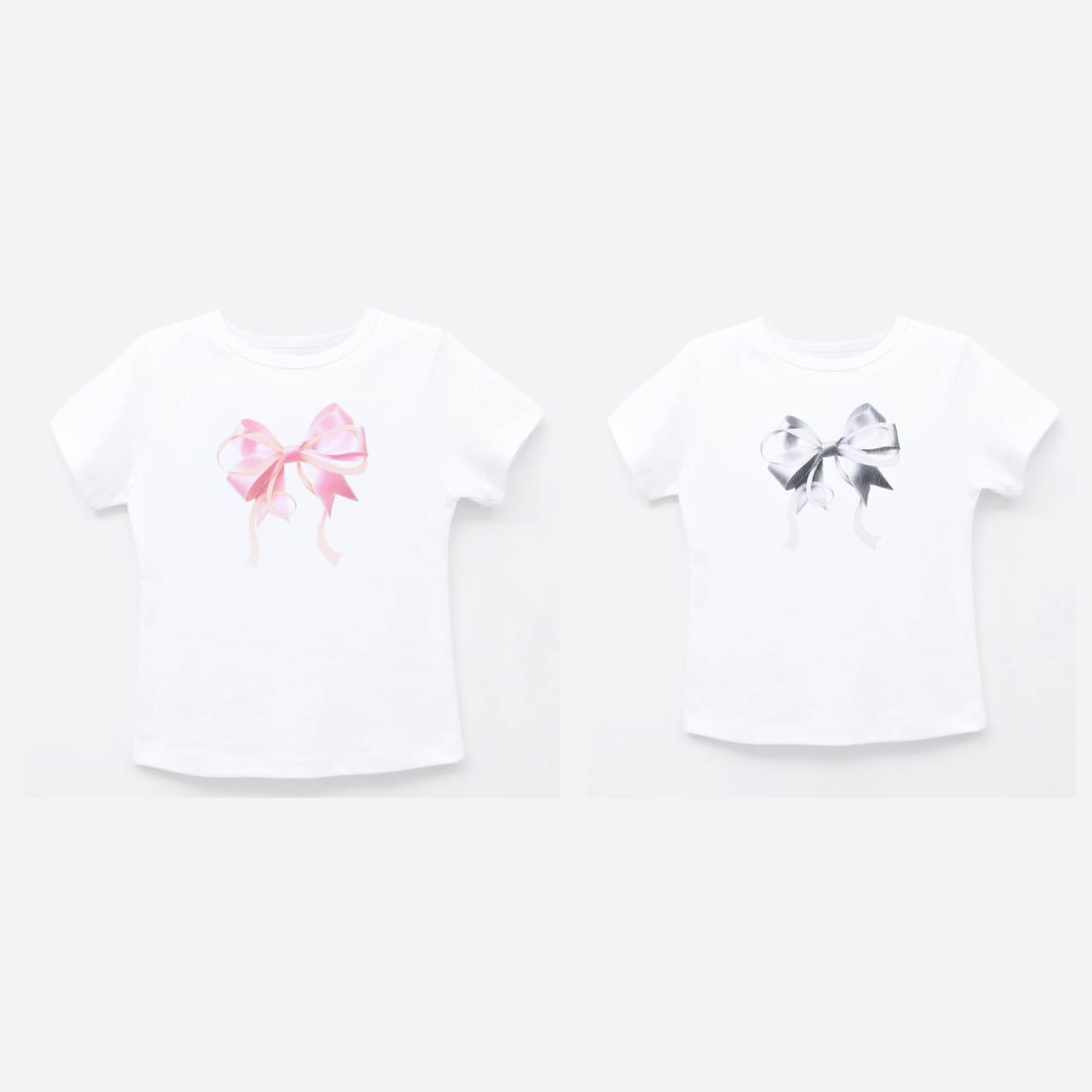 【2タイプ】DOUBLE RIBBON SLIM CROP T SHIRT