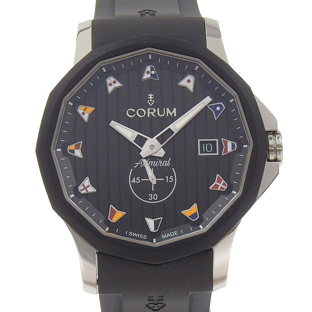 CORUM コルム アドミラル42 395.102.22 F371AN12 腕時計 ステンレススチール ラバー クオーツ アナログ表示 メンズ 黒文字盤 中古品 A+ランク