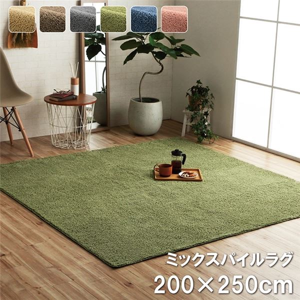ラグ 長方形 ミックスパイル 洗える オーバーロック ベージュ 約3畳 約200x250cm