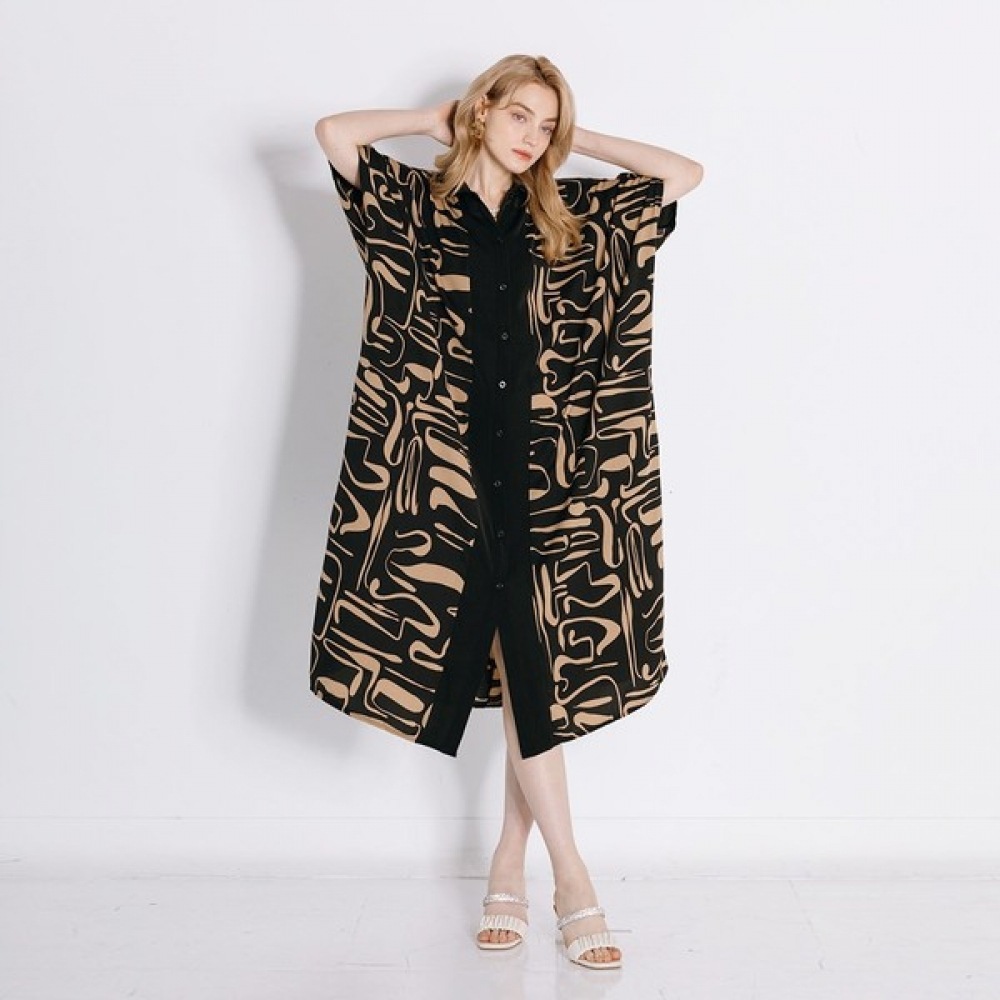 【マックスカルティッジョ】マーブリング柄シャツロングワンピース