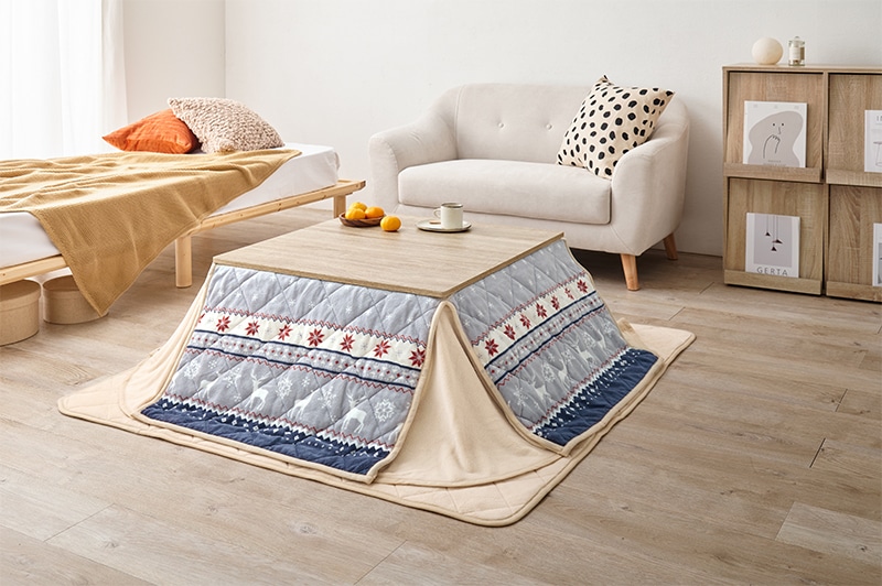 こたつセット 3点セット こたつ 75x75cm ナチュラル/ノルディックブルー コタツ テーブル こたつ布団 リバーシブル 折れ脚 コタツ掛敷布団セット オールシーズン