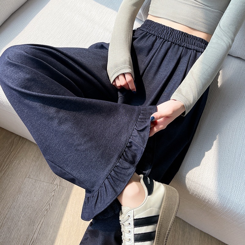 【1点ご購入 で10点プレゼントいたします】紺色感キクラゲレースパンツ女性早秋小柄ストレートゆったりワイドパンツ九分パンツ