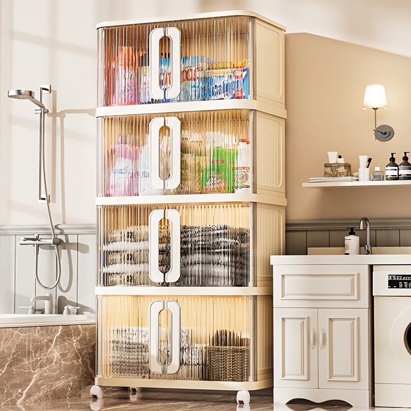 アップグレードされ厚くなった38cmプラスチック折りたたみ収納キャビネットより頑丈で耐久性がありますユニバーサルホイール付きの取り付け不要型で小物やスナック化粧品本などの小さなアイテムを収納