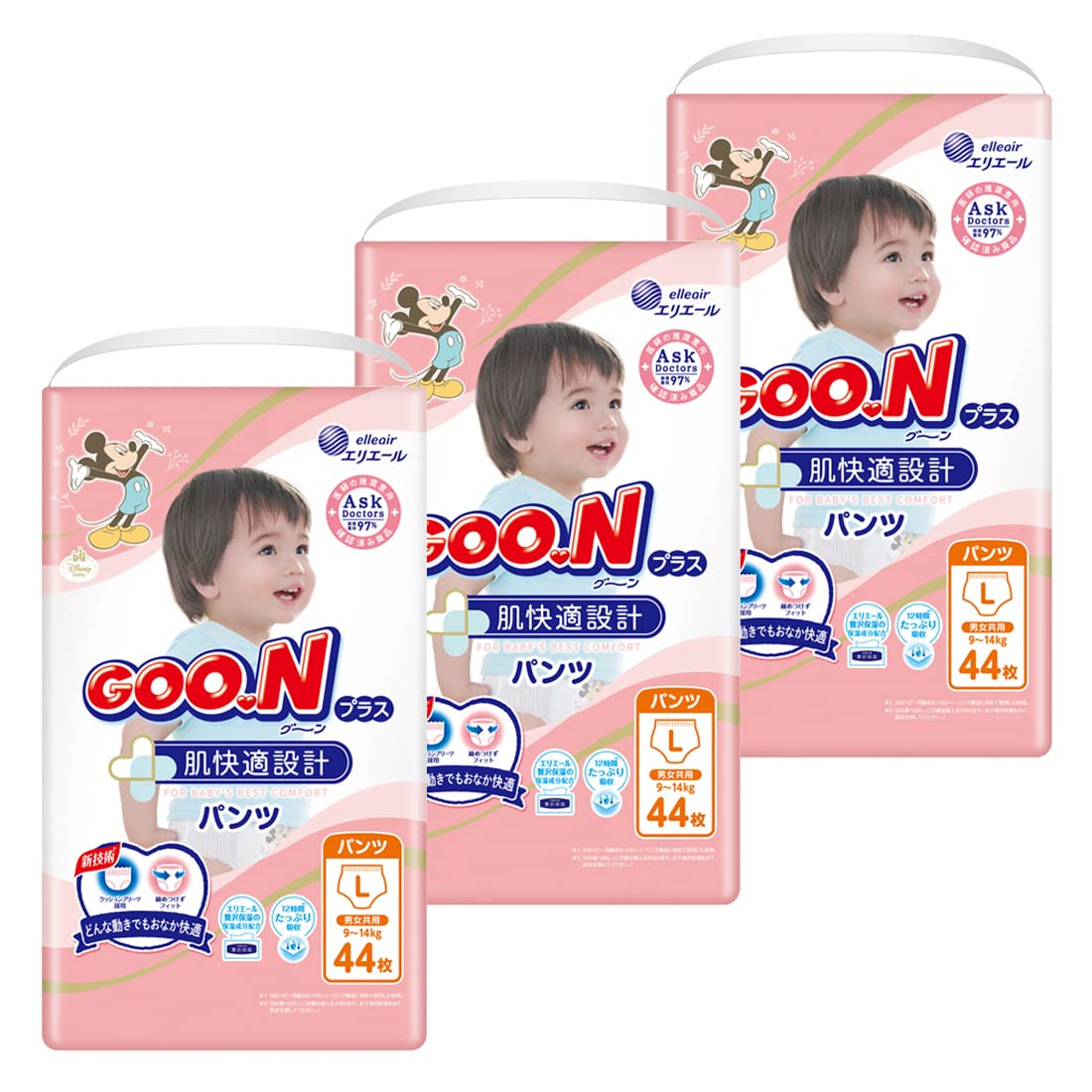 【パンツ Lサイズ】グーンプラス 肌快適設計 (9-14kg) 132枚(44枚×3) [ケース販売] 【Amazon.co.jp限定】 (ディズニーデザイン)