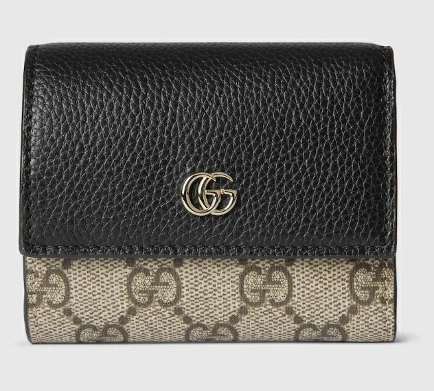 GUCCI 598587-AAE5E-1069 グッチ ダブルG バイカラー ミディアムウォレット 二折財布ファスナー小銭入付 GGスプリームキャンバス×レザー ブラック×ベージュ×ダークブラウン