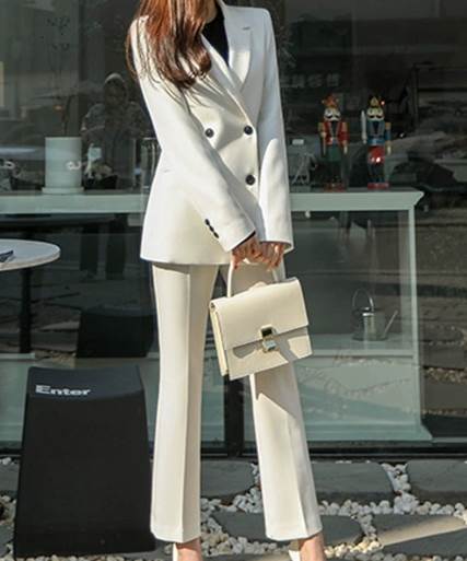 上下セット 二点セット レディース ジャケット パンツ スーツ フルレングス 長袖 襟付き スマート