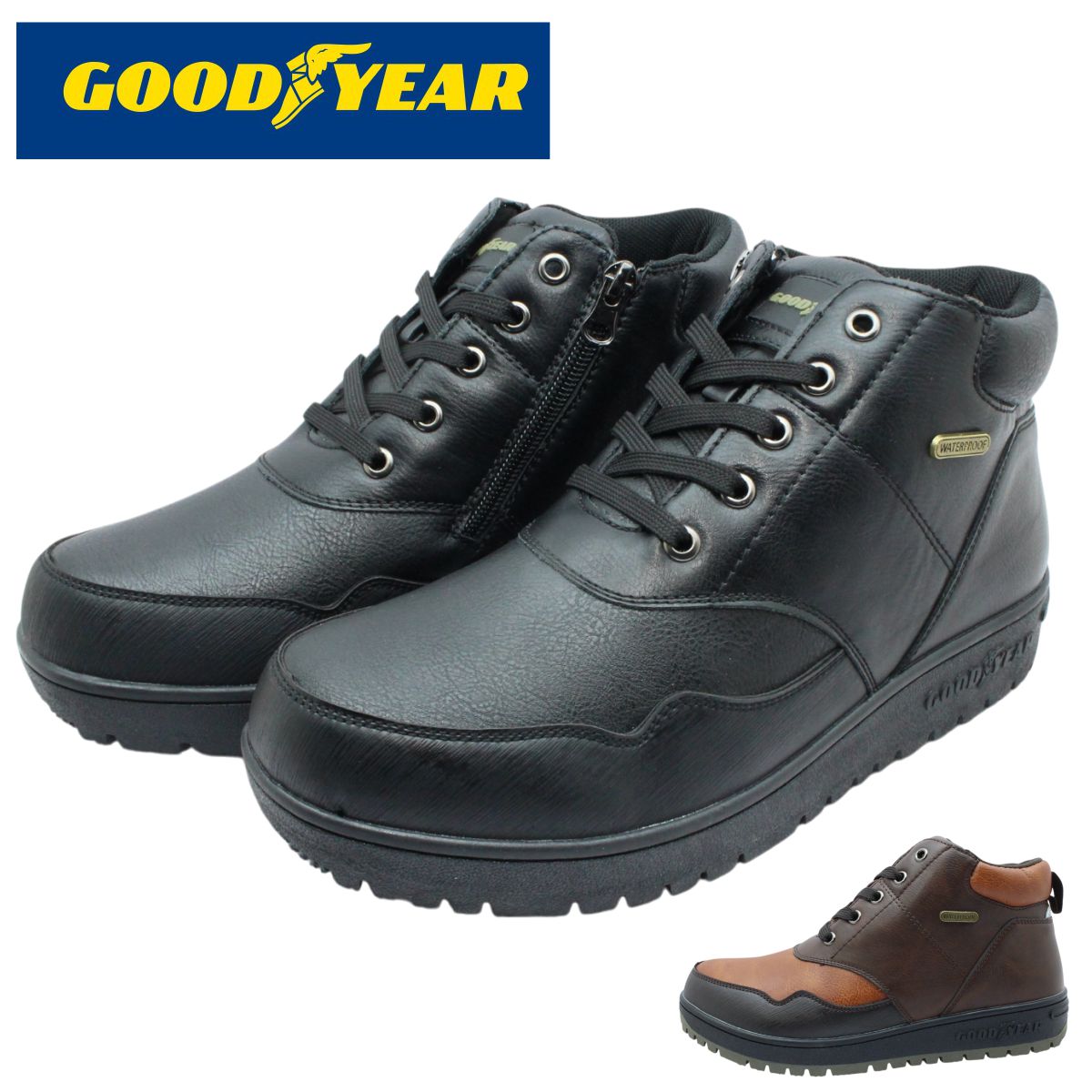 GOOD YEAR グッドイヤー メンズ スノーシューズ G50680 防水 防滑 軽量 ファスナー スノトレ ウォーキング ハイカット スニーカー 紐靴 紳士靴