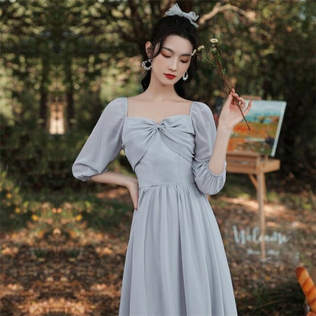 予約　5デザイン グレー ブライズメイドドレス　パーティードレス　ワンピース二次会演出司会結婚式お呼ばれ ロングドレス　マキシ丈　ブライズメイド　ドレス　二次会ドレス　フォーマルドレス 6,519円