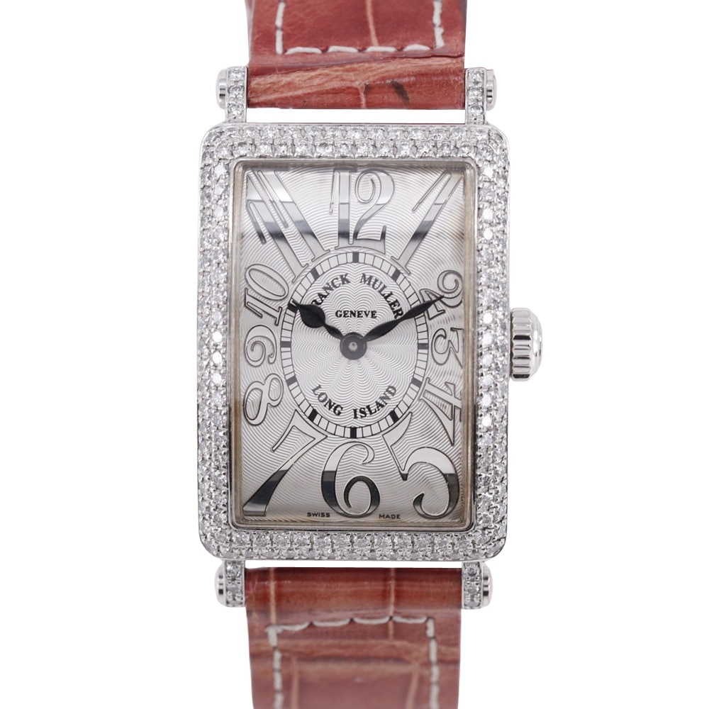 ロングアイランド ダイヤベゼル 902QZD 腕時計 K18ホワイトゴールド ダイヤモンド クロコダイル クオーツ アナログ表示 レディース シルバー文字盤 中古品