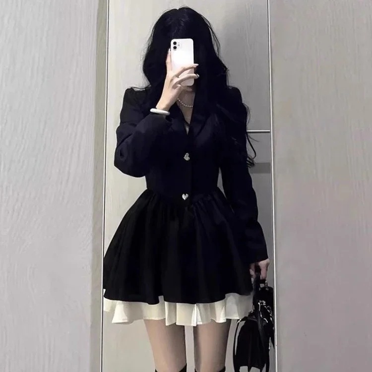 女性のためのエレガントな黒のフレンチドレス,ヴィンテージ,長袖,ラペル,y2kカワイイ,誕生日パーティー,台形,プリンセスドレス,秋,2024 - AliExpress 200000345
