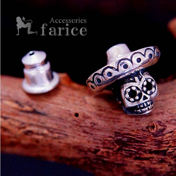 メキシカンスカル 髑髏 骸骨 帽子 ハット シルバー925 ピアス
