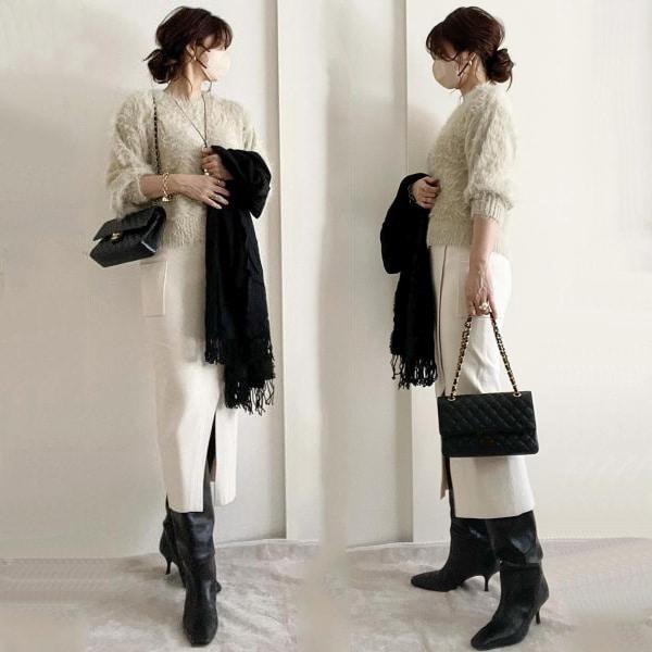 【No.1 人気商品】 大人可愛い シンプル ラウンドネック 長袖 ニット スカート 無地 スリット 2点セット レディース