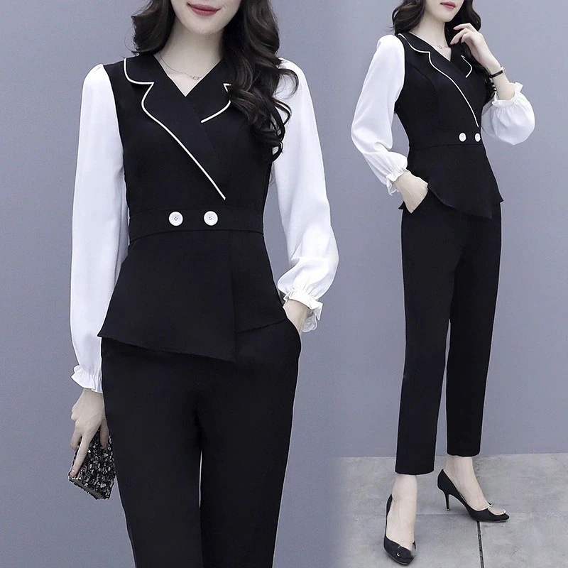 セットアップレディース秋長袖セットアップパフスリーブvネックロング丈パンツオフィスセットアップオシャレ大きいサイズ通勤OL大人40フォーマル