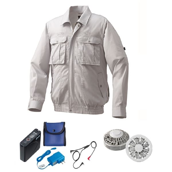 KU92100 空調服 綿/ポリ混紡 フルハーネス仕様 FAN2200G/LISUPER1 銀 L