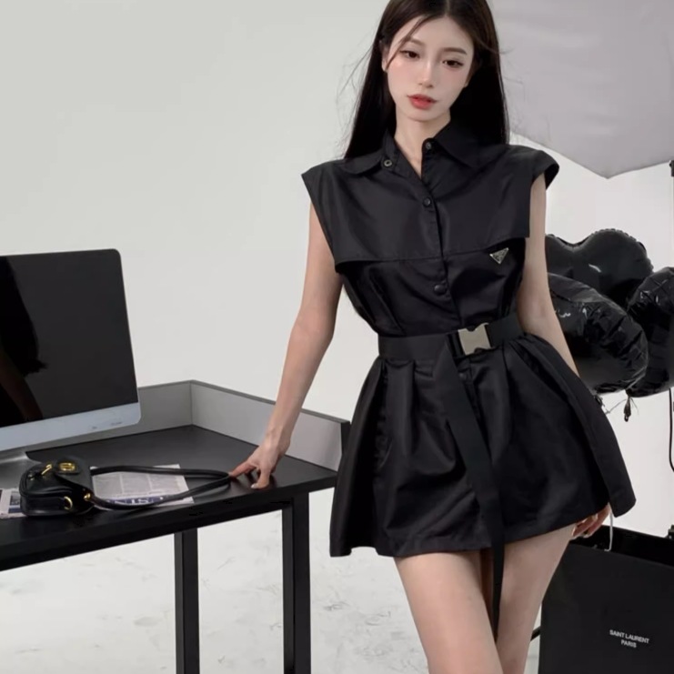 ワンピース シャツワンピース ミニ丈 袖なし ノースリーブ Vネック 襟付き レギュラーカラー Aライン ベルト ウエストマーク 前開き かわいい 大人可愛い きれいめ 大人 おしゃれ かっこいい 6,872円