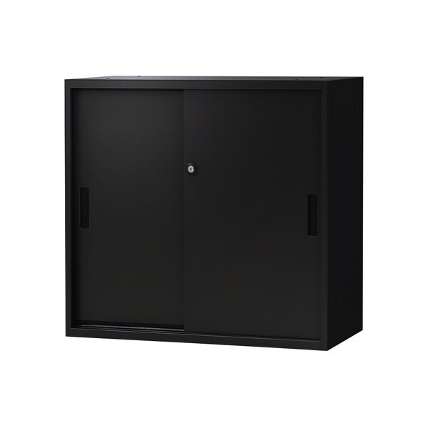 法人限定 Netforce EA-8040-2H2-W-BK ブラック 引戸書庫 2段 スチール (幅800×奥行400×高さ750mm) メーカー直送