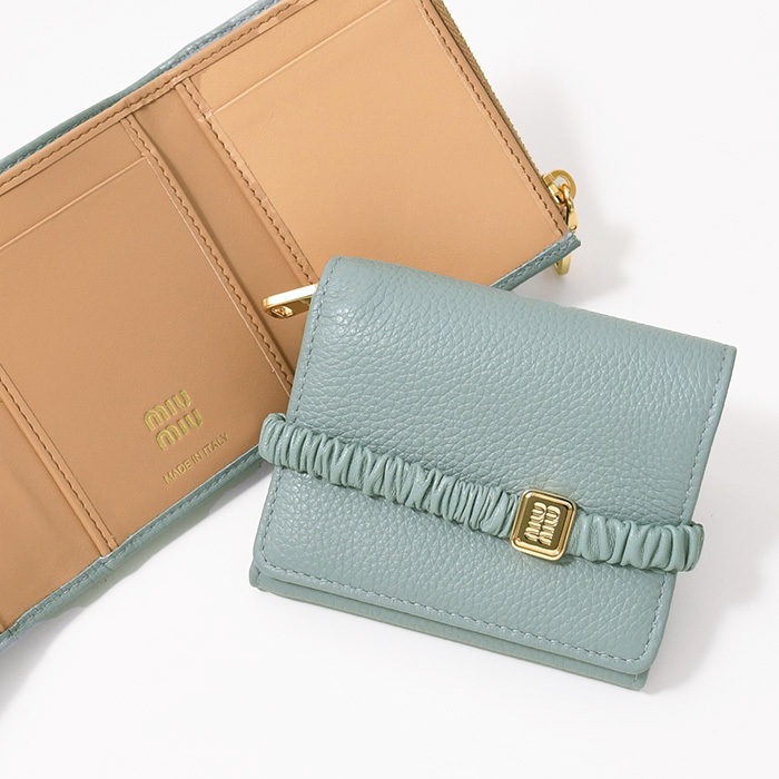 財布 ウォレット レザーバンド付き 三つ折り財布 5MH051 2CSK レディース ブルー レザー コインポケット ミニ財布