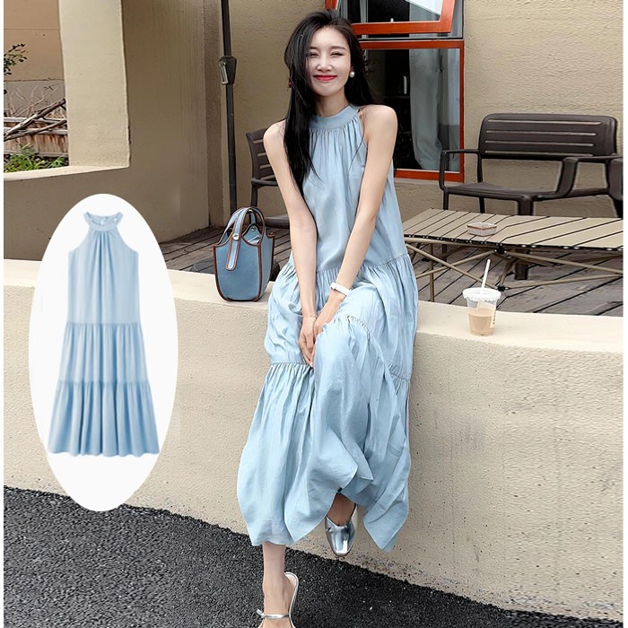 リゾートワンピース レディース サマードレス ワンピース ブルー 夏ワンピ ロング おしゃれ ファッション 春夏 カジュアル 大きいサイズ 体型カバー ゆったり 大きめ きれいめ ハワイ 沖縄 旅行