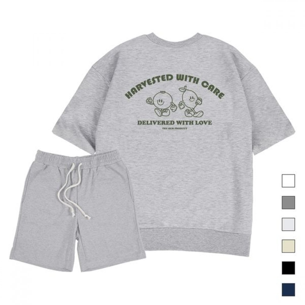 [Paul＆Paul] ハーベステッドオーバーフィット半袖スウェットシャツショーツセットユニセックス