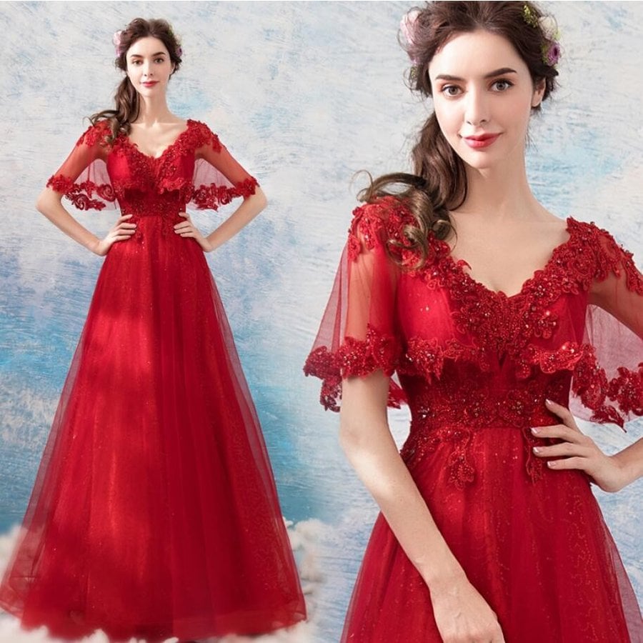 ウエディングドレス ロングドレス aラインワンピース 上品 レース パーティードレス フォーマル 結