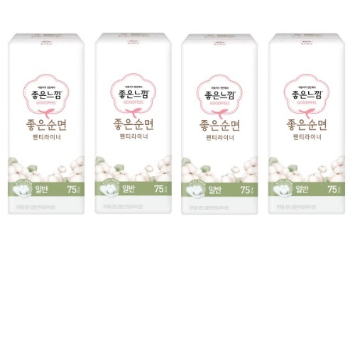 品質の良い韓国製生理用ナプキン - 良い感触の良質コットンライナー 75個 x 4パック - 一般