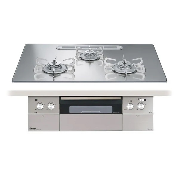 ビルトインガスコンロ プロパンガス用 両側強火タイプ 幅75cm PD-963WT-U75GG-LP グロスミラー CREA
