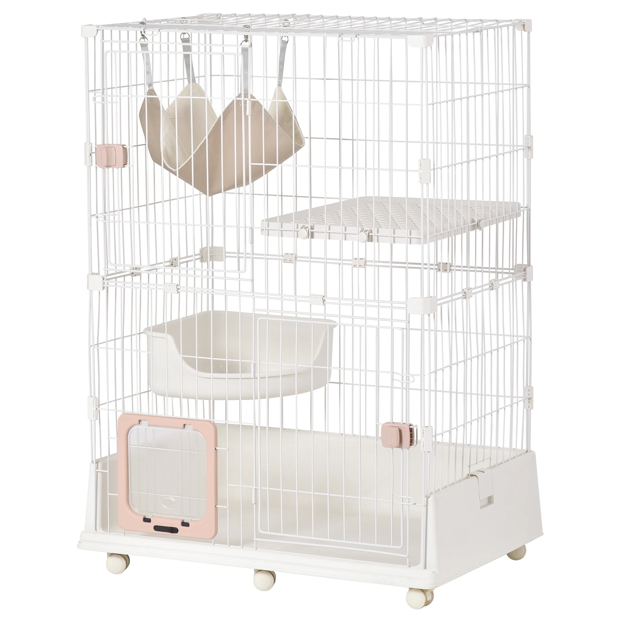 1488【元TX281742,ステップとサイズご注意】猫 ケージ キャットケージ 2段 ペットケージ キャスター付 猫ゲージ 大型 多頭飼い ネコドア キャットハウス 1段2段可能 留守番 保護 脱走