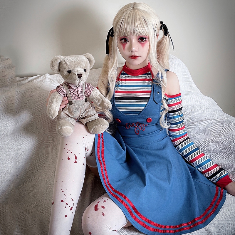 サーカスピエロコスチュームハロウィン大人子供用コス衣装ホラーゴースト人形メイドドレスゴースト衣装