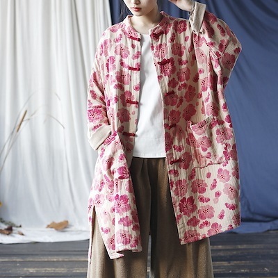 オリジナル春　レトロ　エスニック　仕立て　スタンドカラー　バックル　婦人服　ジャケット　ゆったり　長袖トップス