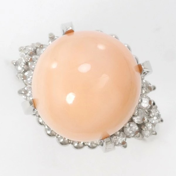 PT900 プラチナ リング 指輪 12号 サンゴ ダイヤ 総重量約9.7g ジュエリー 中古