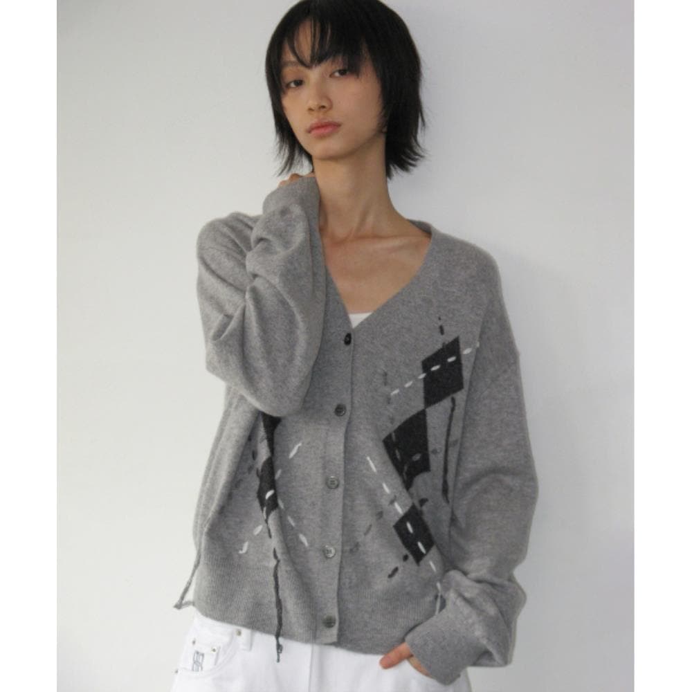 ROCKCAKE Argyle Stitch Knit Cardigan Gray RC25KN02700GR