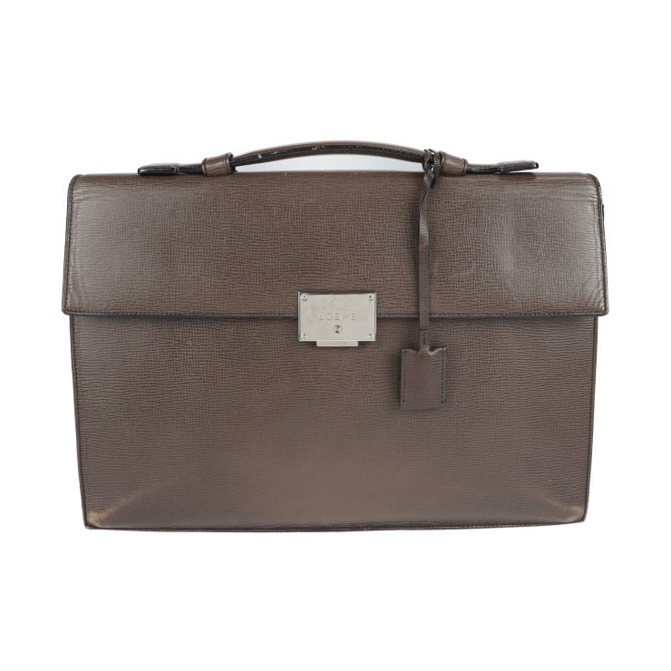 LOEWE ロエベ ビジネスバッグ - ブリーフケース レザー ブラウン シルバー金具 2WAY 書類鞄 ショルダーバッグ 本物保証 中古